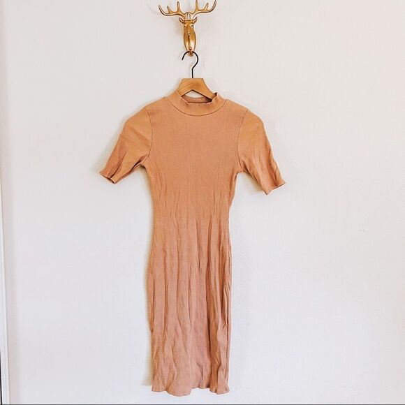 Chocolate beige Short Sleeve Midi Dress Size Medium - Picture 1 of 6
